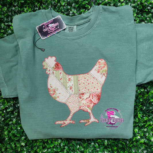 Patchwork Embroidered Chicken shirt