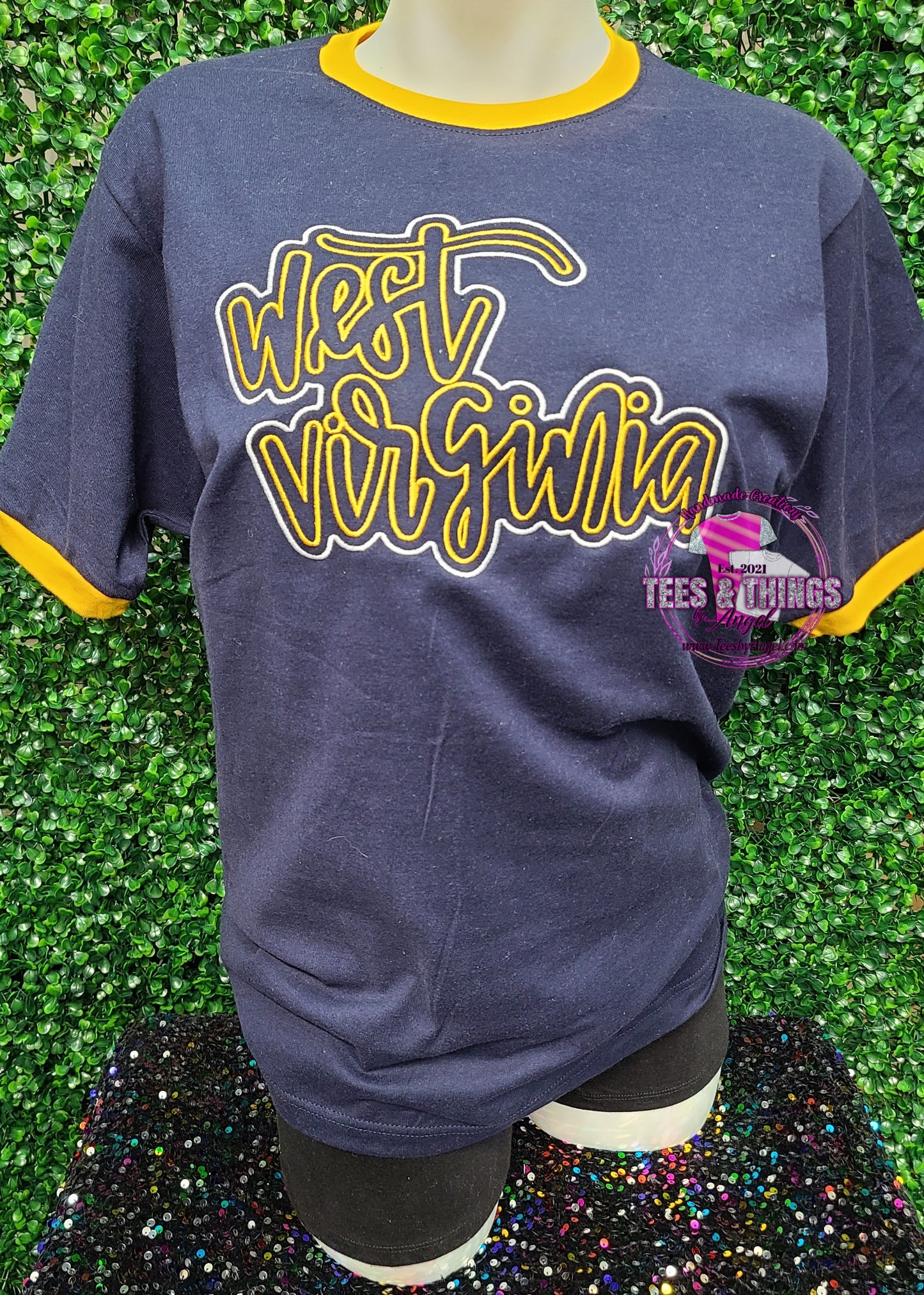 West Virginia embroidered Raglan Tee 💙💛