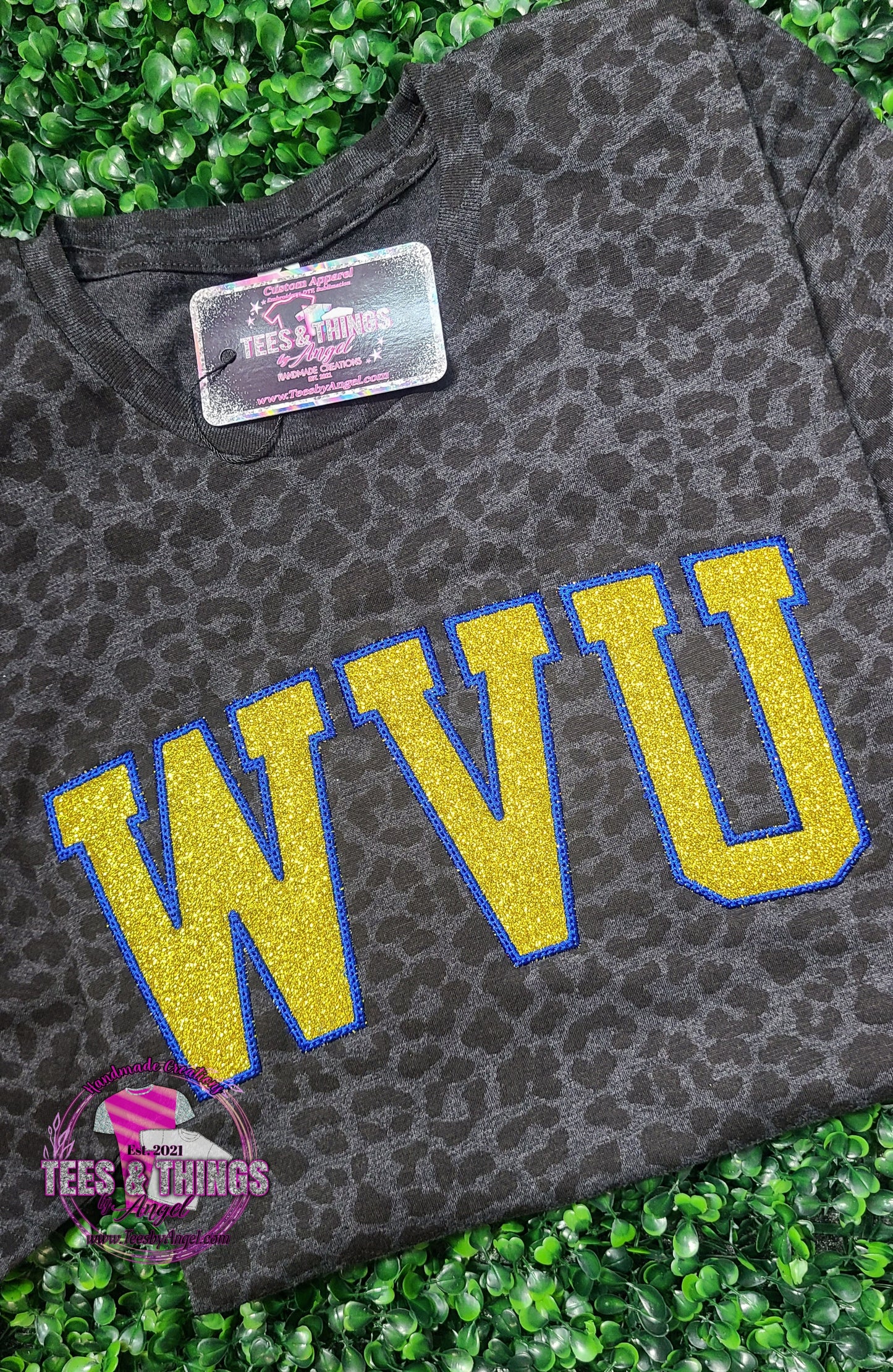 WVU 💙💛 Emb. Glitter tee!