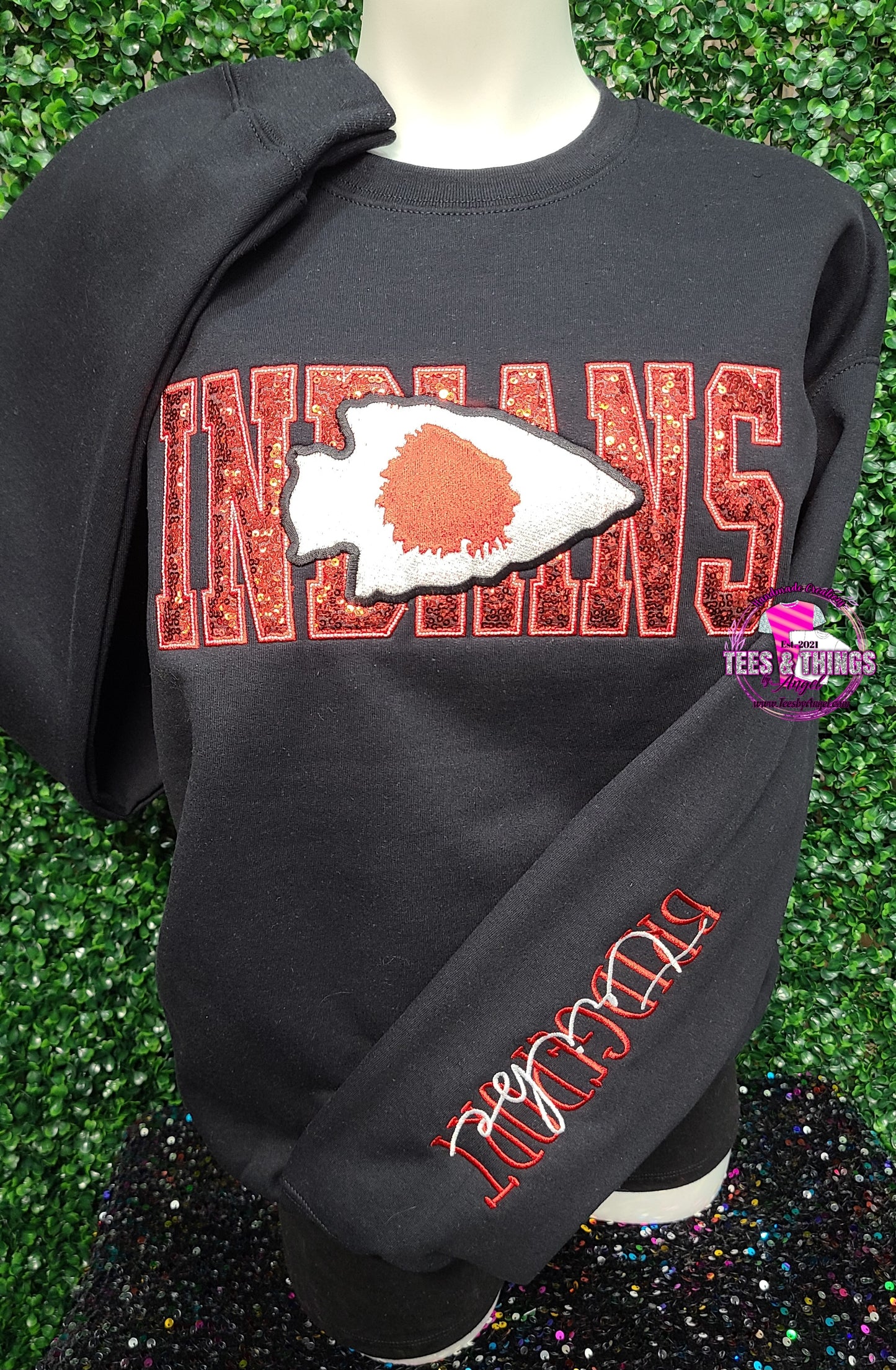 Bridgeport Indians Tribe ❤️ 🤍🖤 Bling Mascot Sweatshirt!