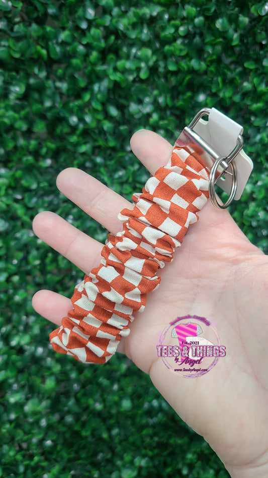 Orange/White checkered Scrunchie Keyfob Wristlet